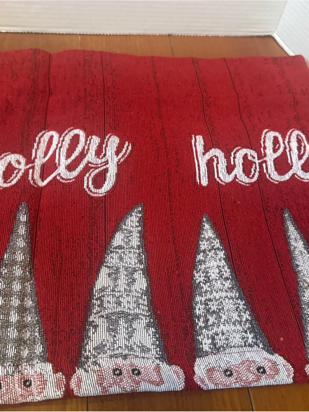 Holiday 'Holly Jolly' Red Decorative Table Runner 13x72” new